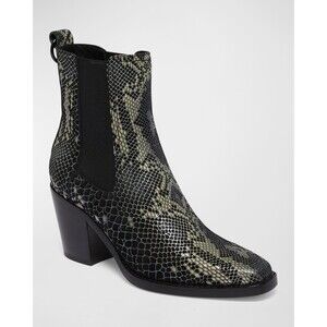 Paige Emery Size 7.5 Chelsea Boots Bootie Black Multi Snakeskin Suede NIB $348